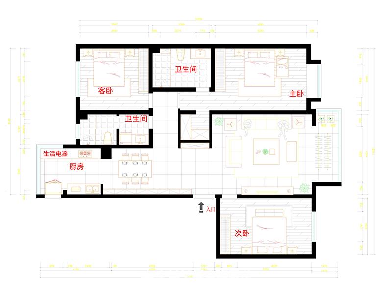 天下玉苑189平裝修效果圖