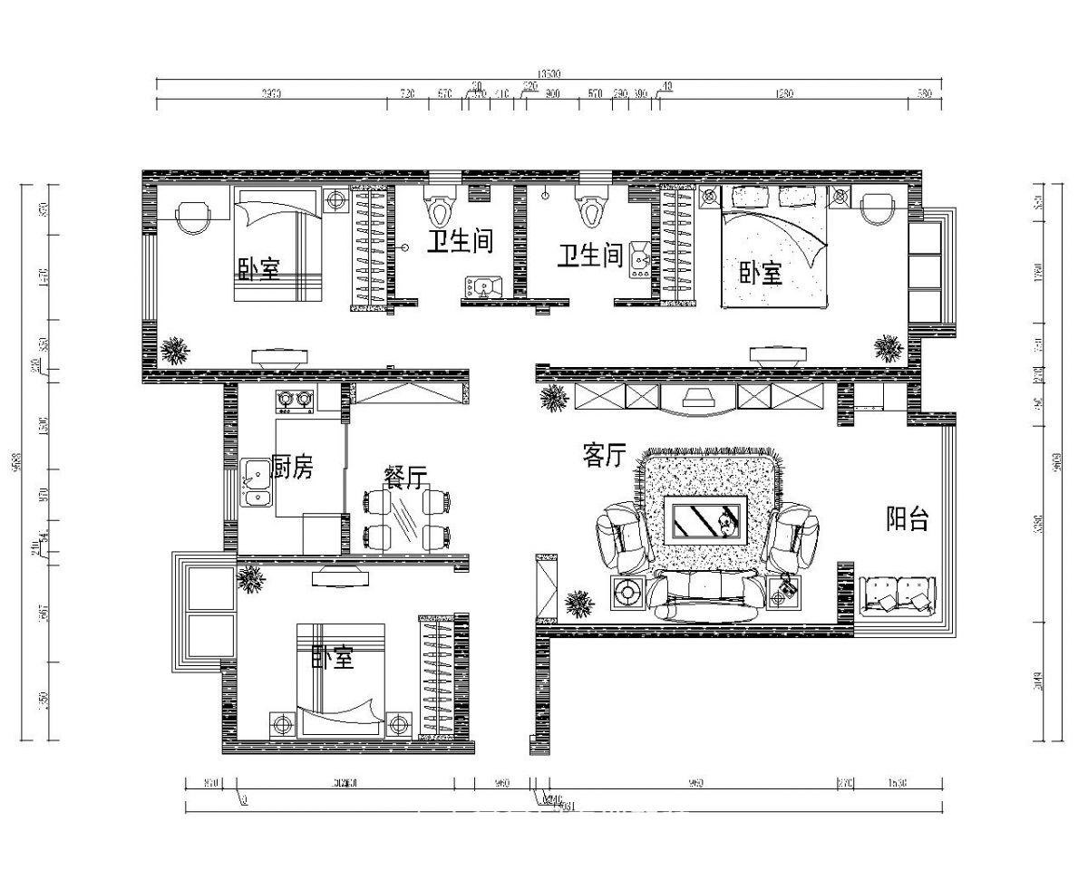 幸福城124平米裝修效果圖